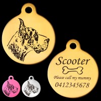 Great Dane Engraved 31mm Large Round Pet Dog ID Tag